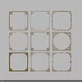 Carved Window Frames with Intricate Golden Ornate Designs in Various Square and Circular Styles