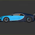 Shiny Blue Bugatti Sports Car Featuring Orange Interior Rear Spoiler Black Wheels And Streamlined Design