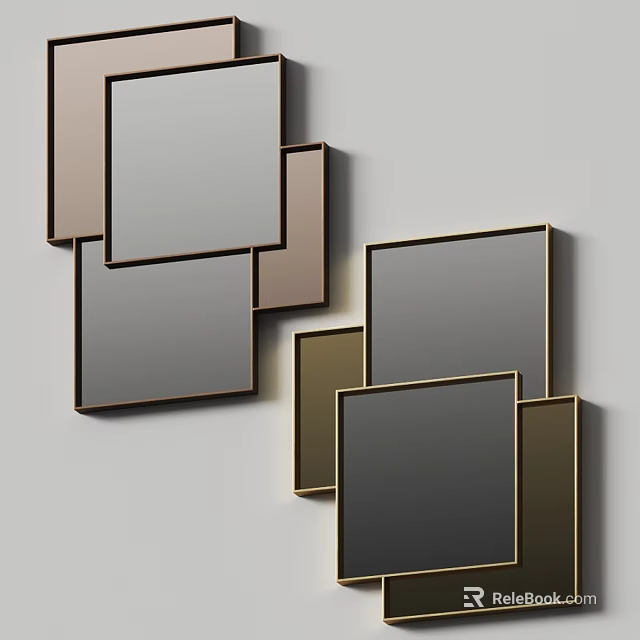Modern Geometric Mirrors With Gold Frames In Wall Mounted Decorative Arrangement 3d model