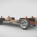 Rusty Car Chassis With Metal Frame Chrome Wheels And Suspension Parts