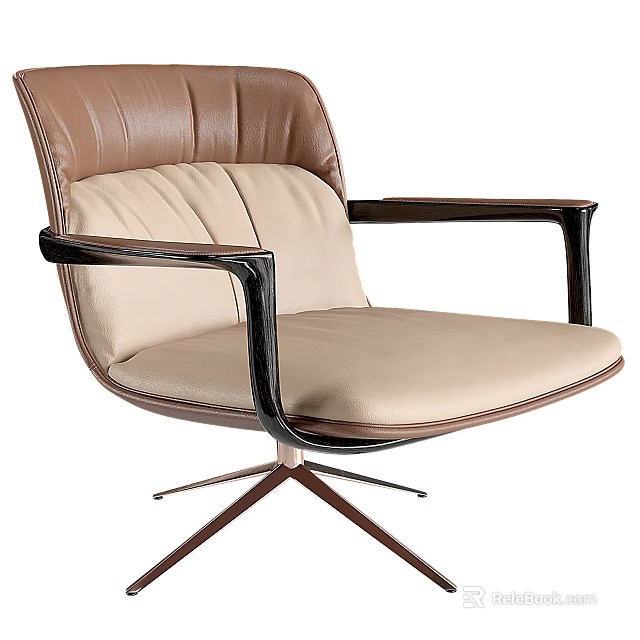 Stylish Leather Armchair With Brown And Beige Upholstery Dark Wooden Armrests Metal Spider Legs Design 3d model 