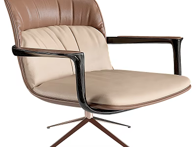 Stylish Leather Armchair With Brown And Beige Upholstery Dark Wooden Armrests Metal Spider Legs Design 3d model