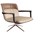 Stylish Leather Armchair With Brown And Beige Upholstery Dark Wooden Armrests Metal Spider Legs Design