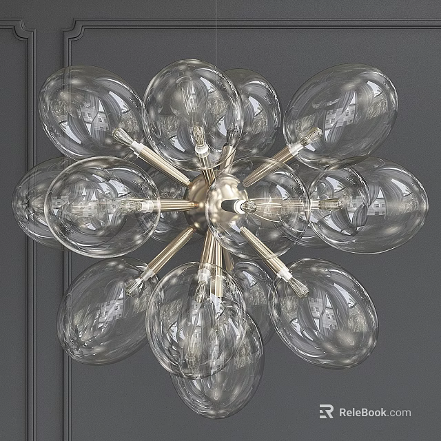 Modern Transparent Glass Ball Chandelier With Golden Metal Frame And Cluster Design 3d model 