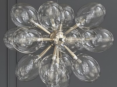Modern Transparent Glass Ball Chandelier With Golden Metal Frame And Cluster Design 3d model