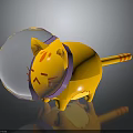 Cute Yellow Cartoon Cat Character Wearing Astronaut Helmet With Striped Tail