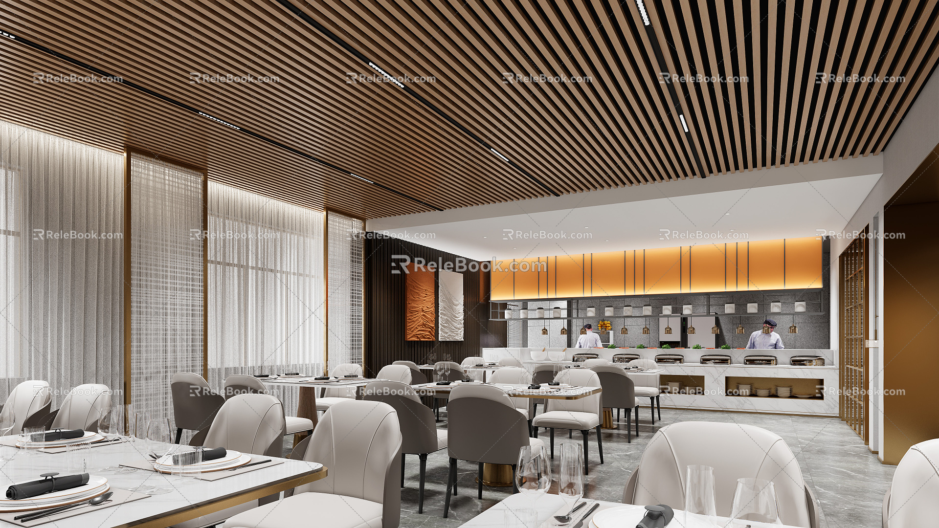 Modern buffet restaurant 3d model