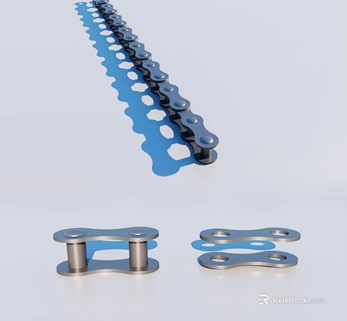 Metal Chain With Connected Links And Separated Chain Components On White Background 3d model