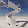Sleek Modern Spiral Staircase Interior With White Railing And Marble Steps
