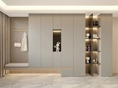 Modern Shoe Cabinet with Hanging Area Bench Open Shelves and Decorative Lighting 3d model