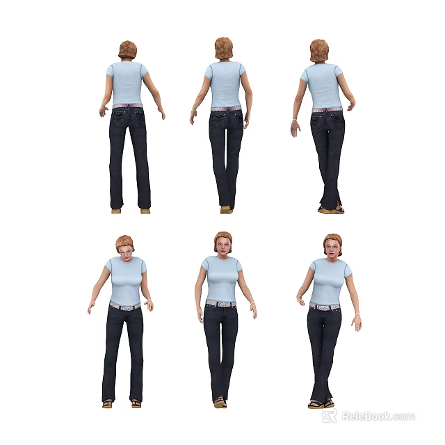 Woman in Casual Clothing Showing Various Poses From Different Angles 3d model 