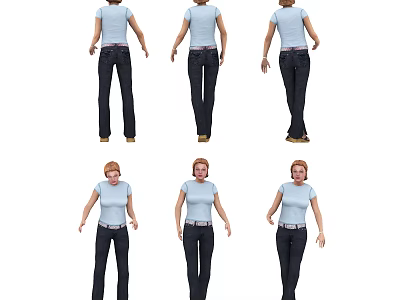 Woman in Casual Clothing Showing Various Poses From Different Angles 3d model