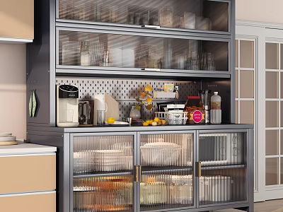 Modern Kitchen Sideboard With Transparent Glass Doors And Ample Storage Space For Kitchen Supplies 3d model