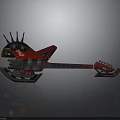 Mechanical Sci Fi Guitar Red Body With Spiked Headstock And Metallic Accents