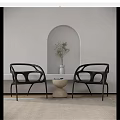 Modern Interior Table and Chairs Set With Black Chairs Small Round Table Arched Wall Plant 3d model
