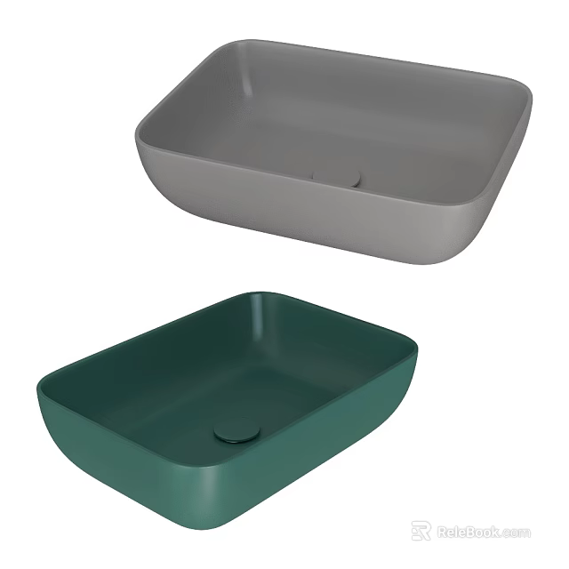 Modern Rectangular Ceramic Vessel Sink In Gray And Green For Bathroom Decor 3d model