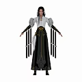 Traditional Female Character In White Top And Black Skirt With Gold Decorative Accents