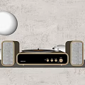 Modern Audio Speaker System With Turntable And Wooden Side Speakers For Home Use