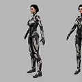 Woman In Futuristic High Tech Mechanical Armor Suit With Sleek Metallic Details