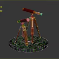 Scenic Landscape View With Vintage Telescopes On Tripods And Colorful Brick Stone Base