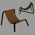 Modern Leisure Chair With Brown Leather Seat And Black Metal Frame Design
