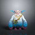 Furry Fantasy Creature Design With White Fur Blue Antlers Pink Paws And Glowing Spots
