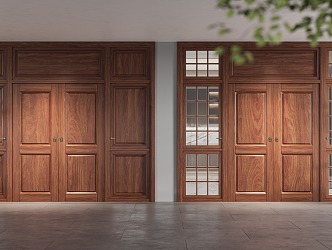 Solid wood door glass door opposite door 3d model