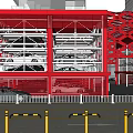 Multi Level Parking Garage With Metal Frame Red Pillars And Parked Cars