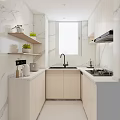 Modern Kitchen Interior With White Cabinets Marble Walls Sink Stove And Window