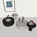 Modern Round Black And White Coffee Tables With Marble Top And Decorative Plants Books