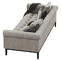 Light Gray Multi Seater Sofa With Tufted Design Pillows Throw Blanket And Black Legs