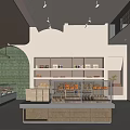 Modern Pastry Shop Interior With Display Cases Assorted Pastries Green Tiled Wall And Arched Design
