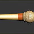 Yellow Handle Microphone With Orange Ring Gold Mesh Grille On Black Surface With Reflection 3d model