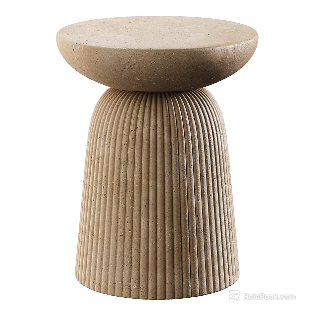 Minimalist Natural Textured Dressing Table Interior Design With Ribbed Base And Round Top 3d model 