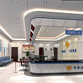 Modern Service Hall Interior With Reception Desk Waiting Chairs Information Screens And Wall Signs
