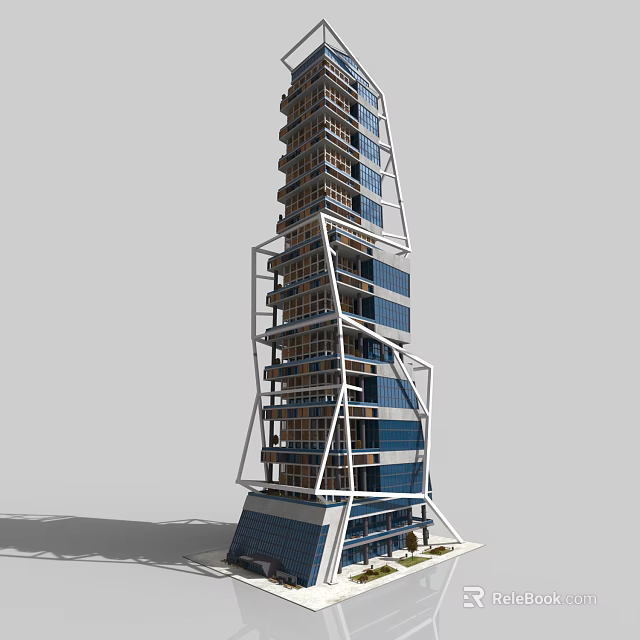Modern Urban Skyscraper Architectural Design With Glass Facade And Geometric Structure 3d model 