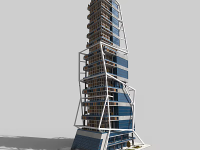 Modern Urban Skyscraper Architectural Design With Glass Facade And Geometric Structure 3d model