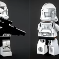 Detailed LEGO Clone Trooper Brick Figure with Front and Back View Holding Blaster Gun