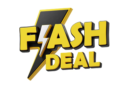 Flash Deal Logo Design With Yellow Text And Black Lightning Bolt 3d model
