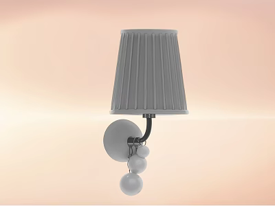 Modern Unique shaped Wall Lamp with Gray Pleated Lampshade Round Base and White Glass Balls 3d model