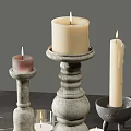 Decorative Candle Holders With Stone Metal Bases And White Pink Candles For Home Decor