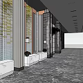 Elegant Modern Hotel Lobby Interior With Marble Floor Decorative Walls Pendant Lights And Rest Benches