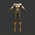 Woman Wearing White Brown Long Sleeve Top Belted Waist Textured Pants Brown Knee High Boots