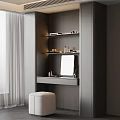 Modern Dressing Table With Mirror Stool And Cosmetics On Gray Wall 3d model
