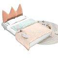 Kids Bed With Crown Shaped Headboard And Soft Pink Blue Bedding For Children
