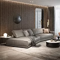 Modern Gray Sofa and Round Coffee Table Set With Pillows Orange Accent Chair Living Room