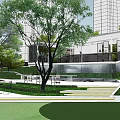 Residential Landscape With Lush Trees Green Lawn And Tiered Steps Near Modern Apartment Buildings
