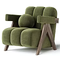 Green Fabric Leisure Chair With Wooden Armrests And Plush Cushion Design