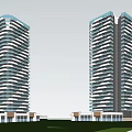 Modern Twin High Rise Office Building With Glass Facade And Sleek Design