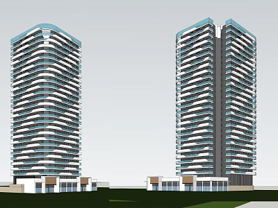 Modern Twin High Rise Office Building With Glass Facade And Sleek Design 3d model